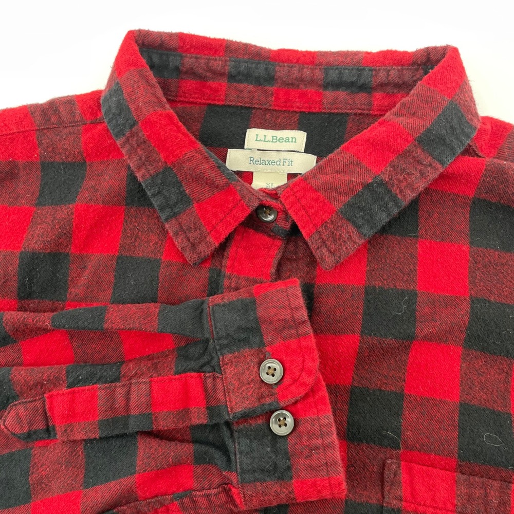 L.L Bean Relaxed Fit Flannel Shirt Women's XL Red Black Buffalo Plaid Cotton